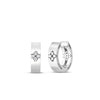 The Roberto Coin LOVE IN VERONA Diamond Accent Small Hoop Earrings feature silver hoops, each adorned with a four-petal flower design and sparkling diamond accents at the center, displayed on a white background.