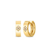 The LOVE IN VERONA DIAMOND ACCENT SMALL HOOP EARRINGS by Roberto Coin are 18K gold hoops, each with a central cluster of four diamond accents, displayed against a white background.