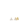 The TINY TREASURES SMALL THREE STONE CLUSTER STUD EARRINGS by Roberto Coin feature a trio of small round diamonds set in 18K gold, arranged in a triangular cluster and shown against a white background.