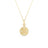 The VENETIAN MEDALLIONS MEDIUM PENDANT NECKLACE by Roberto Coin features an 18K yellow gold round pendant with diamond accents and engraved edge, displayed on a fine gold chain against a white background.