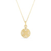 The VENETIAN MEDALLIONS MEDIUM PENDANT NECKLACE by Roberto Coin features an 18K yellow gold round pendant with diamond accents and engraved edge, displayed on a fine gold chain against a white background.