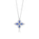 White gold necklace with a diamond and blue sapphire flower pendant on a white background