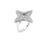 The STARDUST MEDIUM PAVE DIAMOND STAR RING by Roberto Coin features a striking star in 18K white gold with pavé diamonds, a central marquise diamond, and a hidden pink gemstone on the inner band, shown against a white background.