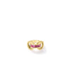 The Roberto Coin DESIGNER GOLD PRINCESS CUT RING features a unique link design with a row of rectangular pink gemstones at the center, shown on a plain white background.