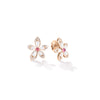 TIARE' DIAMOND, RUBELLITE, AND MOTHER OF PEARL FLOWER STUD EARRINGS