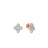 Pair of rose gold flower stud earrings with light blue gemstone centers and pavé diamond accents on four petals.