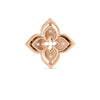The Roberto Coin Venetian Princess Pirouette Medium Flower Ring, crafted in rose gold with 18K petals and small diamonds on each, echoes the elegance of a flower pendant and is displayed against a plain white background.