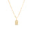 Yellow gold necklace with a rectangular pendant on a white background.