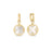 The VENETIAN MEDALLIONS SMALL DROP EARRINGS by Roberto Coin feature 18K yellow gold hoops with round white mother-of-pearl and sparkling gemstones in a leaf motif, accented by textured edges for elegant detail.