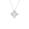 The VENETIAN PRINCESS PAVE DIAMOND MEDIUM FLOWER NECKLACE by Roberto Coin features a sparkling diamond-encrusted four-petal flower pendant on a delicate chain—an elegant accessory for any occasion.