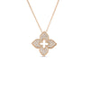 The VENETIAN PRINCESS PAVE DIAMOND MEDIUM FLOWER NECKLACE by Roberto Coin features a four-petal flower pendant with sparkling diamonds set in 18K gold, shown against a plain white background.