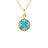 The VENETIAN MEDALLIONS MEDIUM PENDANT NECKLACE by Roberto Coin features an 18K yellow gold chain with a round turquoise pendant accented by gold and diamond leaf motifs around the edge.