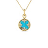 The VENETIAN MEDALLIONS MEDIUM PENDANT NECKLACE by Roberto Coin features an 18K yellow gold chain with a round turquoise pendant accented by gold and diamond leaf motifs around the edge.