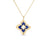 The VENETIAN PRINCESS PIROUETTE MEDIUM FLOWER NECKLACE by Roberto Coin features a quatrefoil blue enamel pendant with a cut-out floral design on an 18K yellow gold chain, exemplifying exquisite Italian craftsmanship.