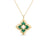 The VENETIAN PRINCESS PIROUETTE MEDIUM FLOWER NECKLACE by Roberto Coin features a four-petal clover-shaped pendant in 18K yellow gold, accented with green and white enamel and a diamond—showcasing Italian craftsmanship.
