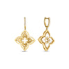 The VENETIAN PRINCESS PIROUETTE MEDIUM FLOWER DROP EARRINGS by Roberto Coin Staging feature 18K gold floral designs with diamond accents on the hoops and inner petals, combining polished and matte finishes. Shown on a white background.