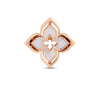 The Roberto Coin Venetian Princess Pirouette Medium Flower Ring features a polished, symmetrical petal design in rose gold and white mother-of-pearl, inspired by floral motifs and reminiscent of Venetian artistry.