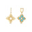 The VENETIAN PRINCESS PIROUETTE MEDIUM FLOWER DROP EARRINGS by Roberto Coin Staging feature asymmetric 18K gold florals—one with a matte finish and diamonds, the other blue enamel and diamond accents—both suspended from diamond-studded hoops.