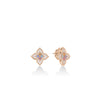 The VENETIAN PRINCESS CARNIVAL PAVE DIAMOND AND MIXED STONES MEDIUM FLOWER STUD EARRINGS by Roberto Coin feature diamond-encrusted petals and pink and purple gemstones at the center, shown on a white background.
