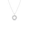 The Roberto Coin SIENA LARGE DIAMOND CIRCLE NECKLACE showcases two concentric diamond-encrusted circles, making a bold jewelry statement. Elegantly photographed on a white background.