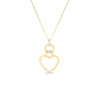 The CIALOMA DIAMOND ACCENT HEART NECKLACE by Roberto Coin in 18K yellow gold features a delicate chain, an open heart pendant with interlocking rings, and a circular gold loop, inspired by the Diamond Heart Necklace design.
