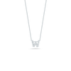 The Roberto Coin TINY TREASURES DIAMOND LOVE LETTER NECKLACE features a silver W-shaped pendant adorned with sparkling diamonds, shown against a plain white background.